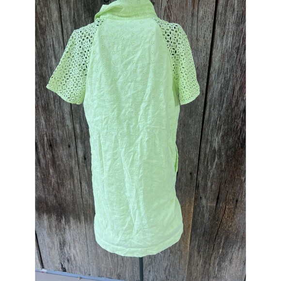 J.CREW Dress Size 0 LIGHT NEON GREEN EYELET SHORT SLEEVE MINI SHIRT DRESS - Picture 3 of 4